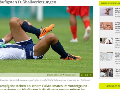 „Die häufigsten Fußballverletzungen“ (gesund.at, Juni 2014)